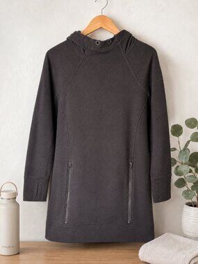 Athleta Victory Sweatshirt Dress Black Medium Fleece Lined
